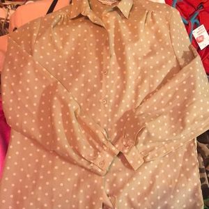 Ship N Shore khaki blouse with white polka Size 14